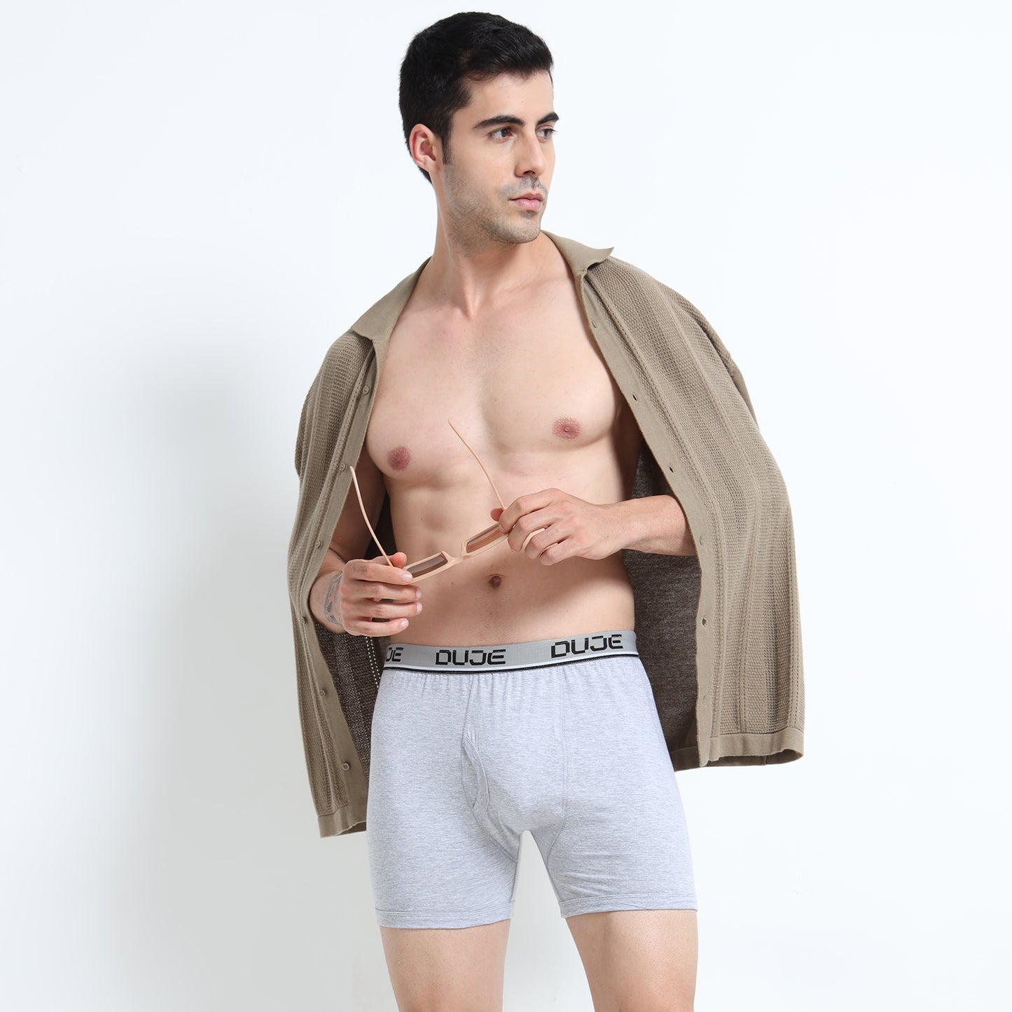 DUJE-Men’s Regular Trunks OE - 3 Pack Combo – Green, Grey & Blue