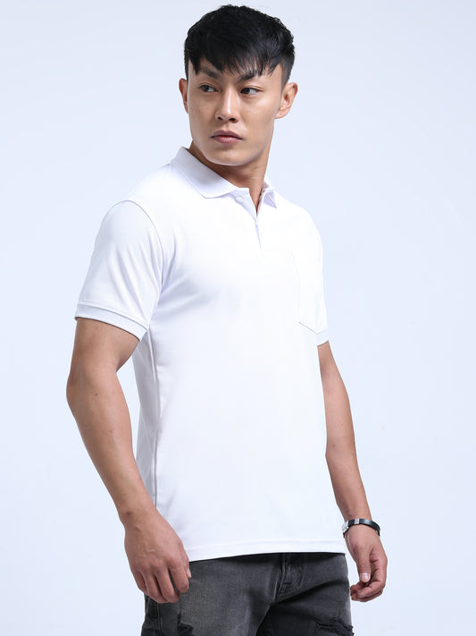 DUJE-Men's White Polo T-Shirt