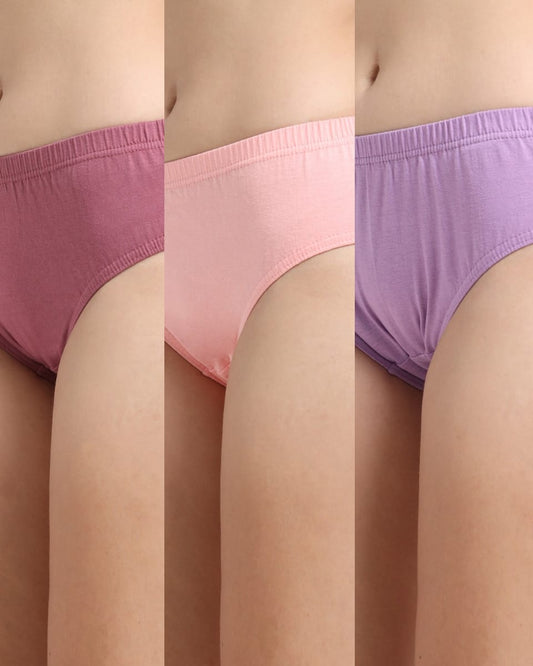 DUJE - Women’s Plain Panties -3-Pack Combo – Pink, Peach & Purple