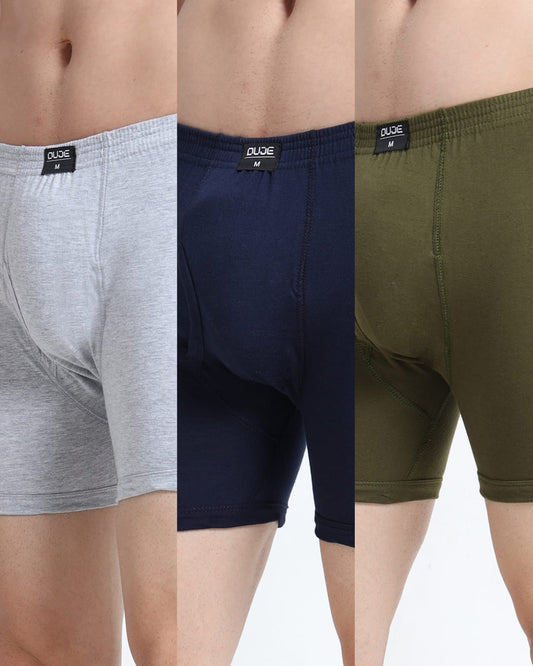 DUJE - Men’s Regular Trunks - 3-Pack Combo – Green, Blue & Grey