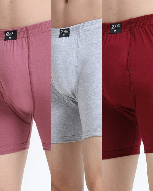 DUJE- Men’s Regular Trunks - 3-Pack Combo – Pink, Grey & Maroon