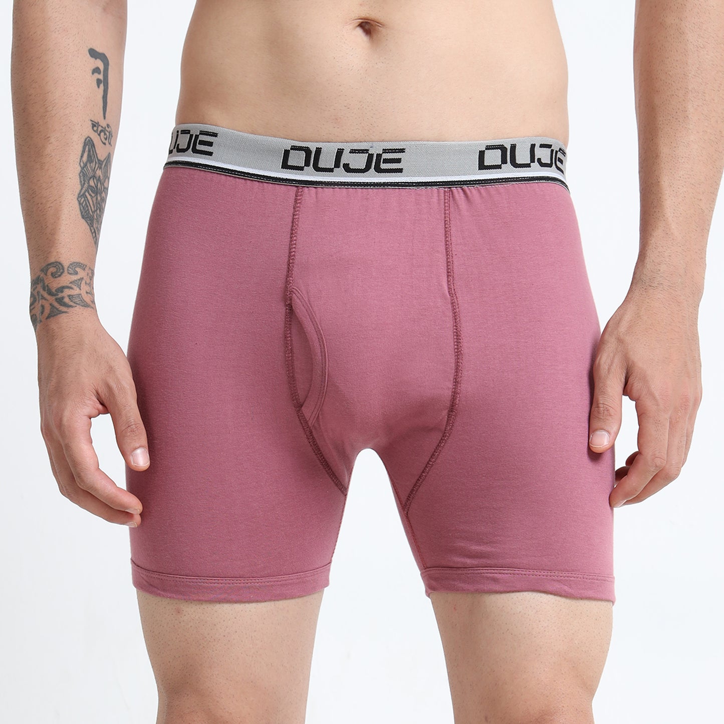 DUJE - Men’s Regular Trunks with Outer Elastic - 3-Pack Combo  – Pink, Maroon & Blue