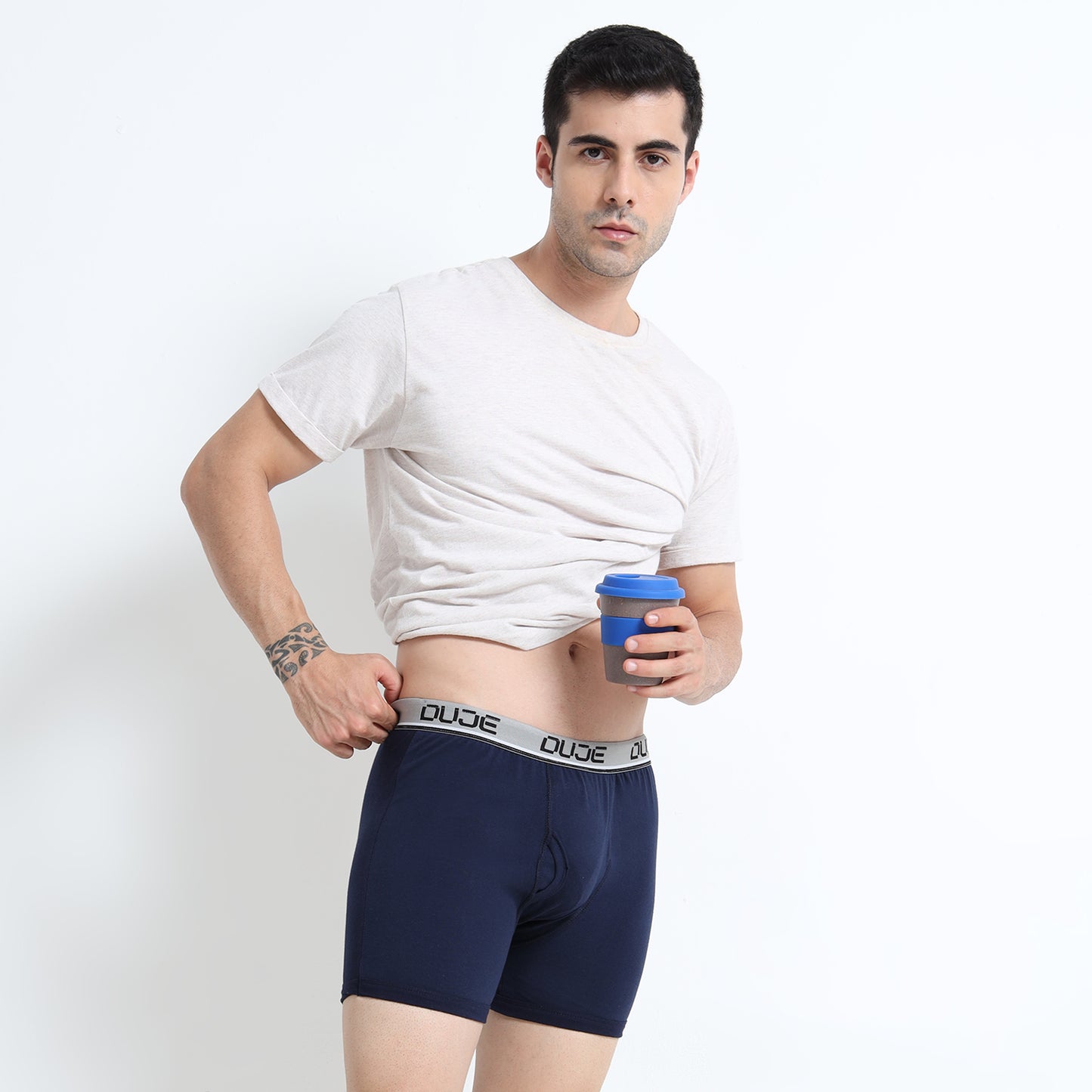 DUJE - Men’s Regular Trunks with Outer Elastic - 3-Pack Combo  – Pink, Maroon & Blue