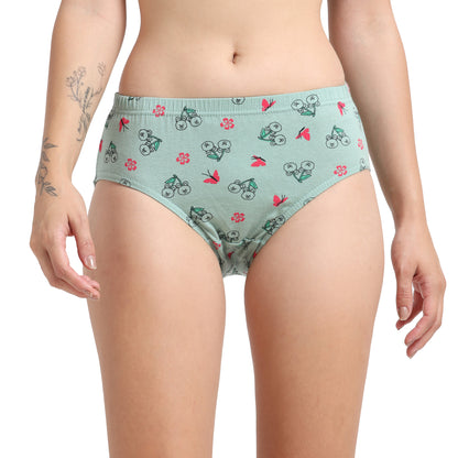 DUJE-Women’s Printed Panties -3-Pack Combo – Green, Black & Blue