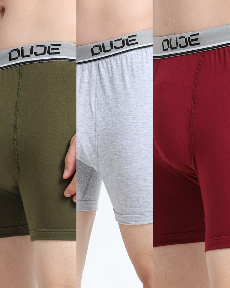 DUJE-Men’s Regular Trunks OE-Pack Combo 3 – Green, Grey & Maroon