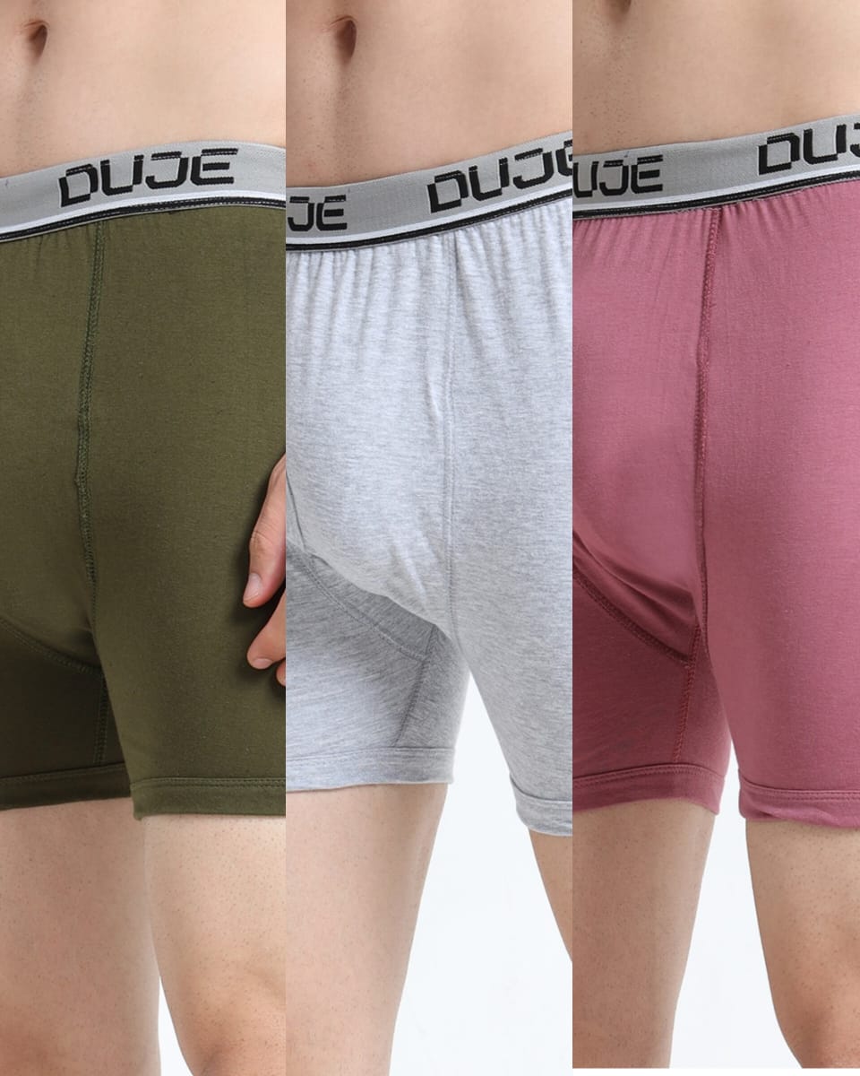 DUJE- Men’s Regular Trunks OE -3-Pack Combo -Green, Grey & Pink