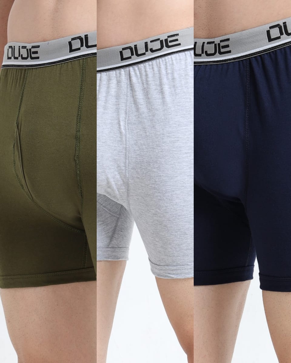 DUJE-Men’s Regular Trunks OE - 3 Pack Combo – Green, Grey & Blue