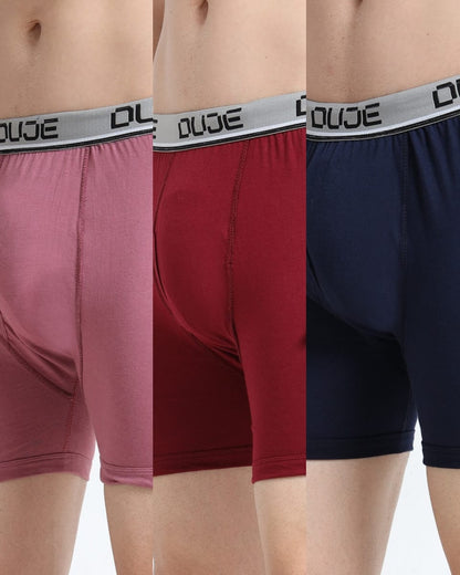 DUJE - Men’s Regular Trunks with Outer Elastic - 3-Pack Combo  – Pink, Maroon & Blue