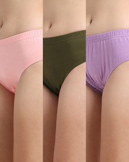 DUJE-Women’s Plain Panties-3-Pack Combo – Peach, Green & Purple