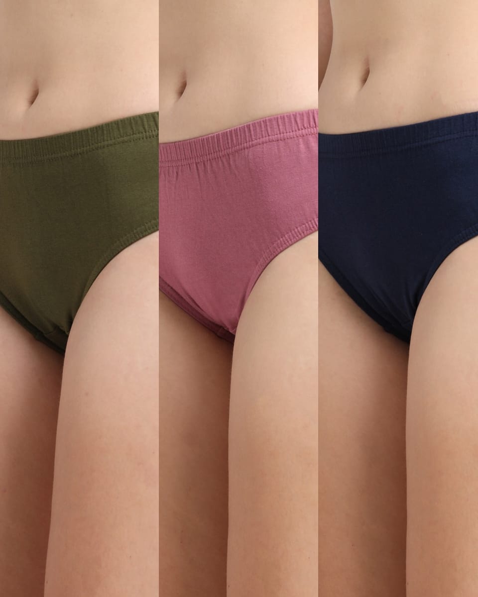 DUJE-Women’s Plain Panties -3-Pack Combo – Green, Pink & Blue