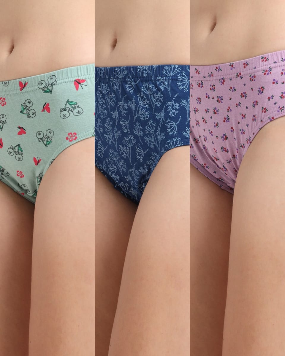 DUJE-Women’s Printed Panties -3-Pack Combo – Green, Blue & Purple