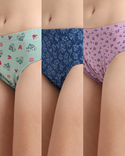 DUJE-Women’s Printed Panties -3-Pack Combo – Green, Blue & Purple