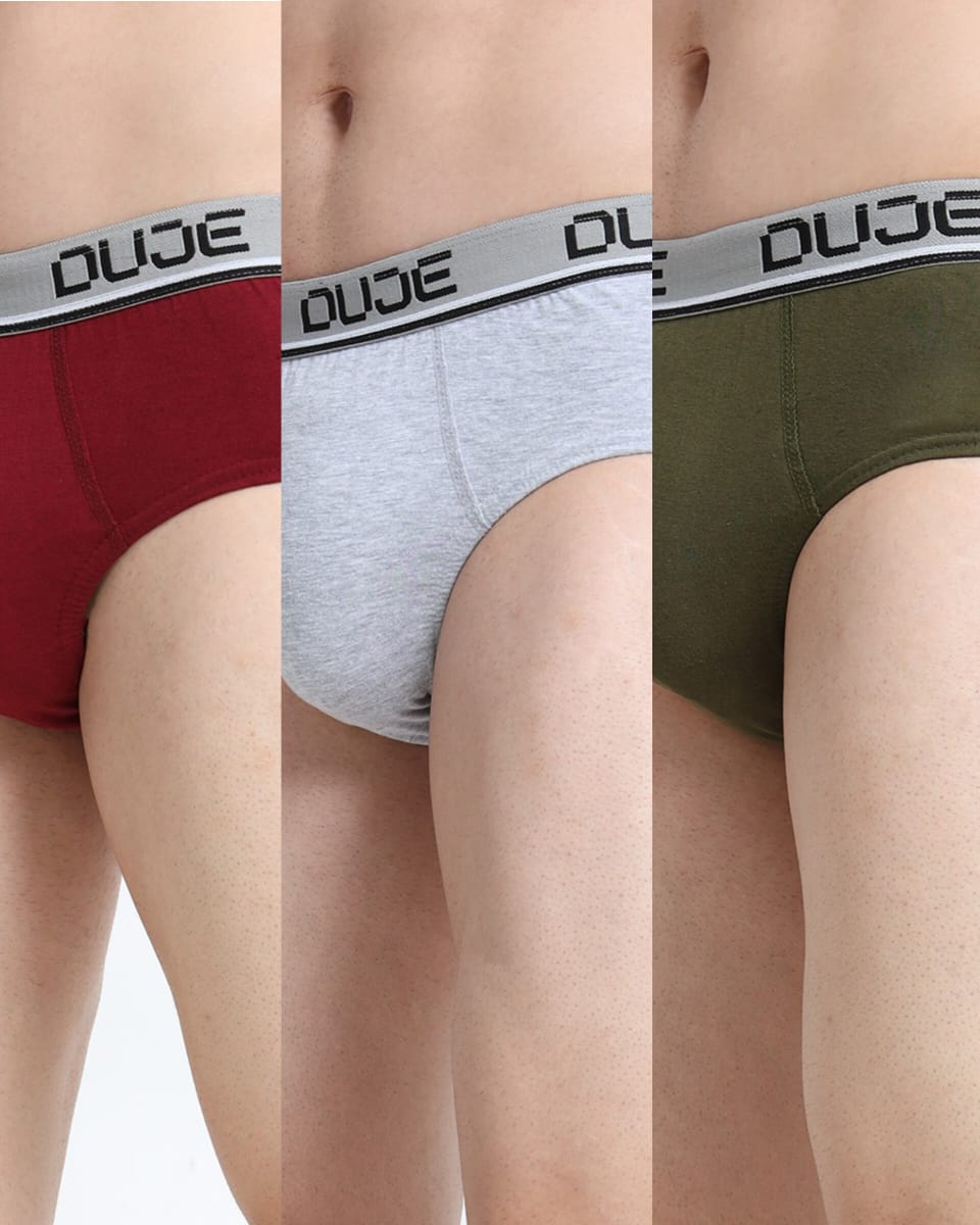 DUJE-Men’s Brief OE - 3-Pack Combo – Maroon, Grey & Green