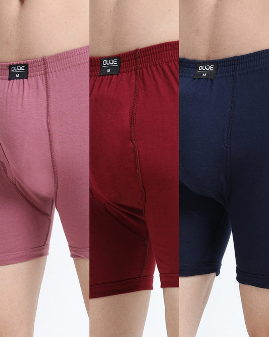 DUJE-Men’s Regular Trunks - 3-Pack Combo – Pink, Maroon & Blue
