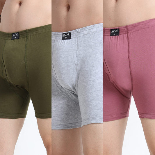 DUJE - Men’s Regular Trunks -3-Pack Combo – Green, Grey & Pink